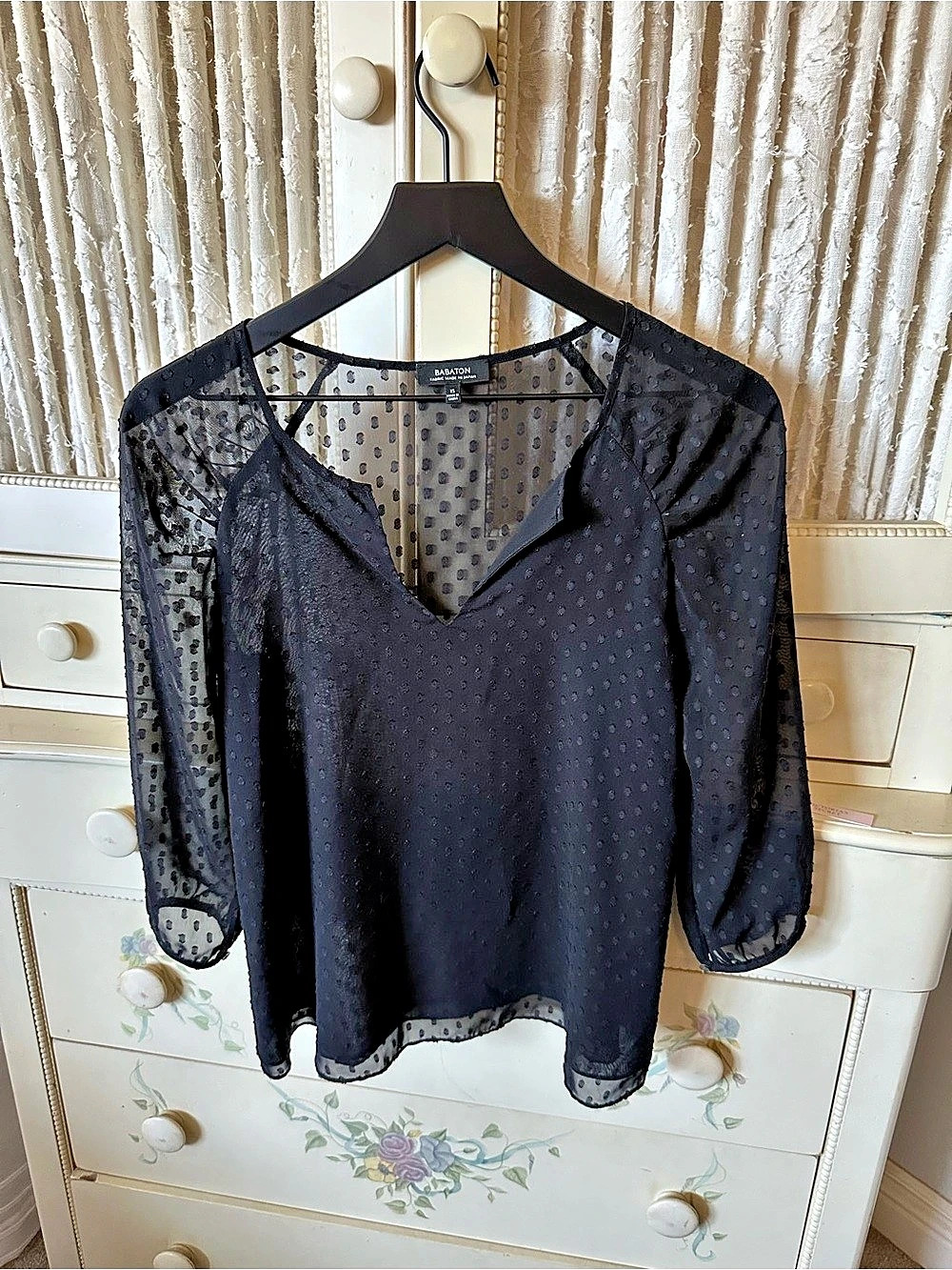 Babaton Polka Dot Sheer Blouse in Black Size XS Like New